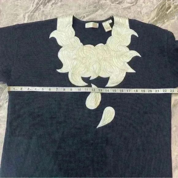 Apart Impressions Womens Size XL Wool Blend Navy Knit Appliqué Sweater Longline - Picture 5 of 9